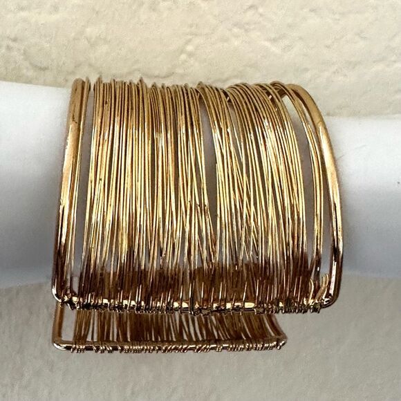 Wide Gold tone Wire  wide Wrap Cuff Bracelet - Picture 3 of 8